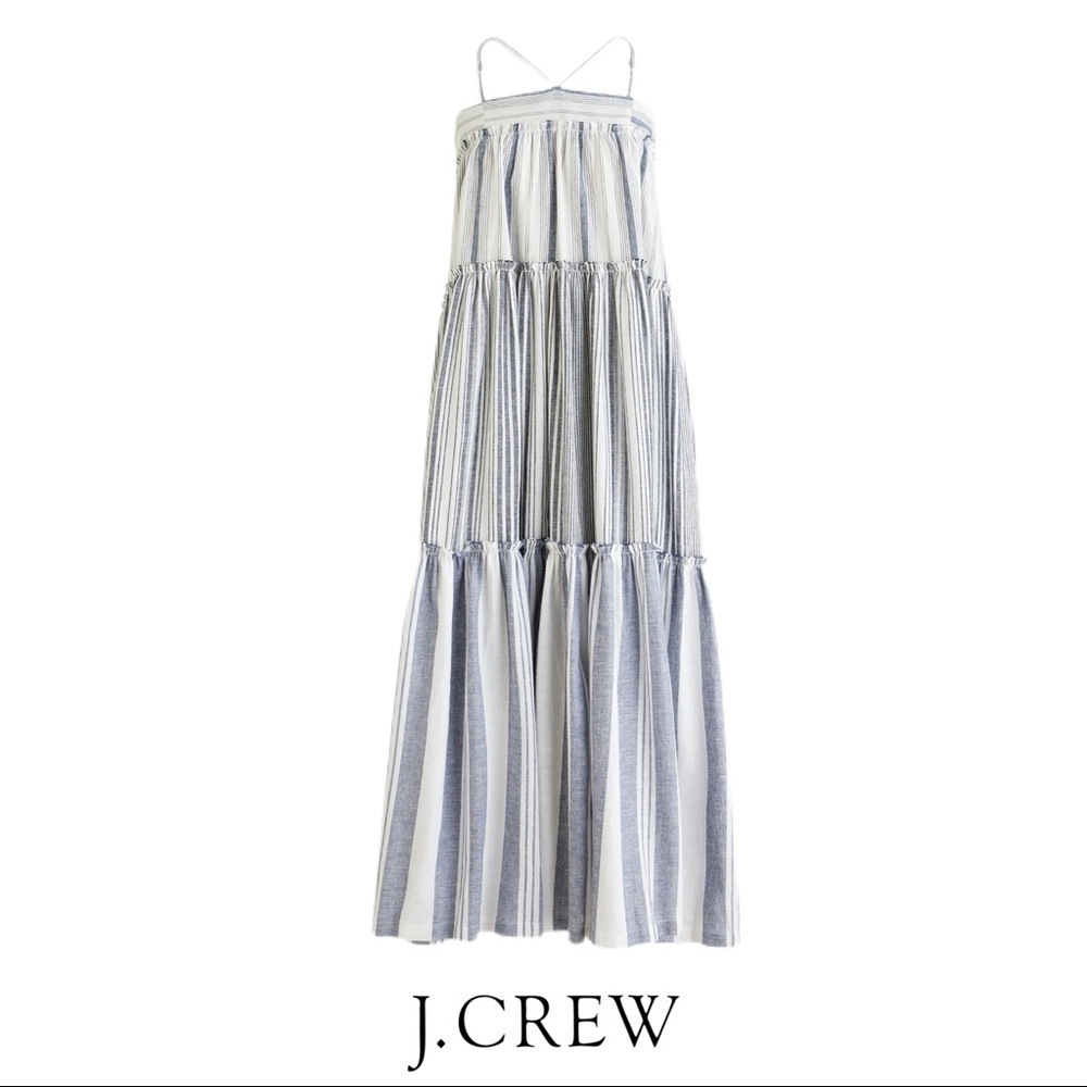 NEW J Crew Chambray Cover up Tiered Fit flare Maxi Dress